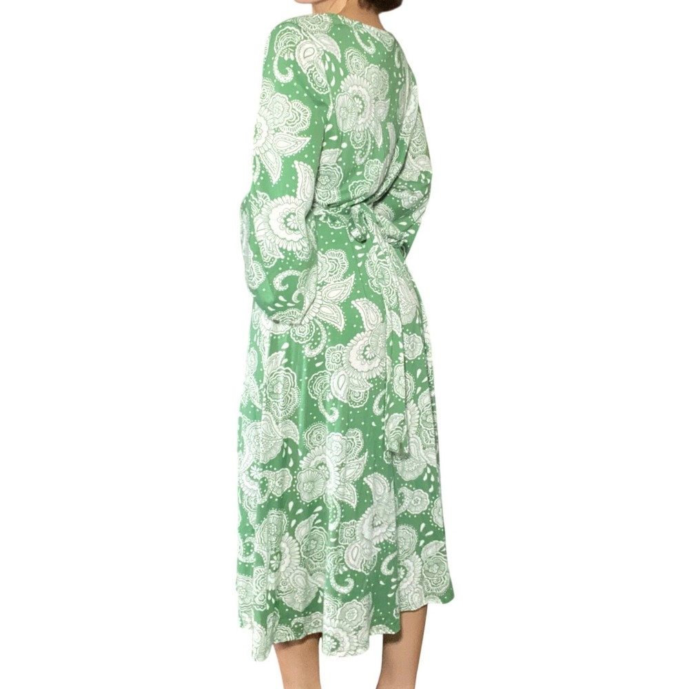 BODEN Quiet Luxury Green Paisley Trumpet Sleeve Tie Waist Midi Dress Soft Girl - Picture 3 of 14